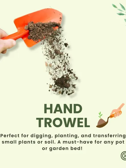 The hand trowel is a must-have for any gardener. It's the perfect tool for digging small holes, planting seedlings, and transferring soil into pots or garden beds.