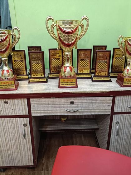 The trophies for our chess competition, ready to be awarded to the top players. I believe in recognizing and rewarding hard work and talent.
