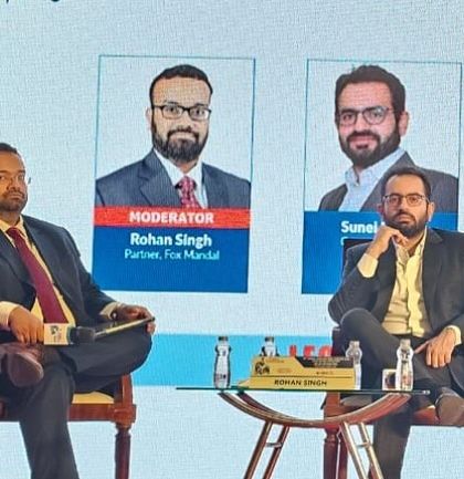 A close up of our Partner, Rohan Singh, moderating a panel at the Legal Era India Conclave. The discussion focused on the nuances of cross border investments and Foreign Direct Investment (FDI).