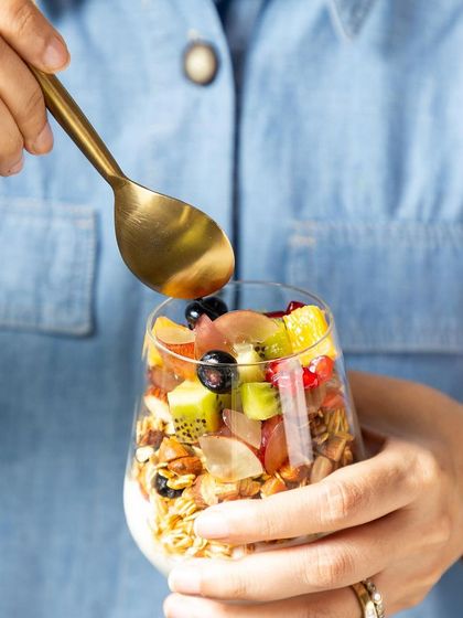 Our fruit parfait is the perfect answer to sugar cravings. It's made with layers of yogurt, granola, and fresh fruits, offering a sweet treat without the guilt.