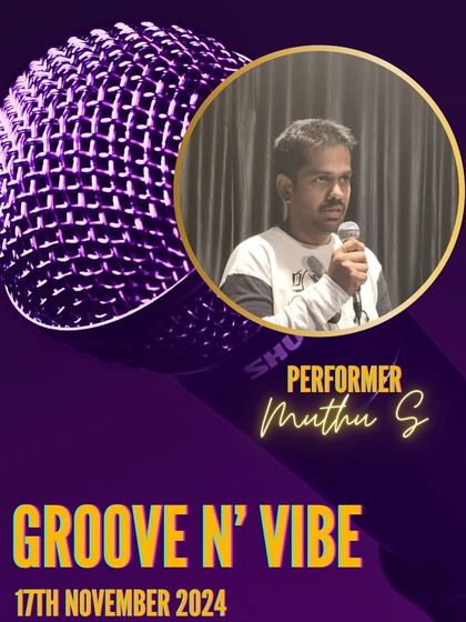 Muthu S takes the mic. Our 'Groove n' Vibe' events are packed with incredible talent and infectious energy from start to finish.
