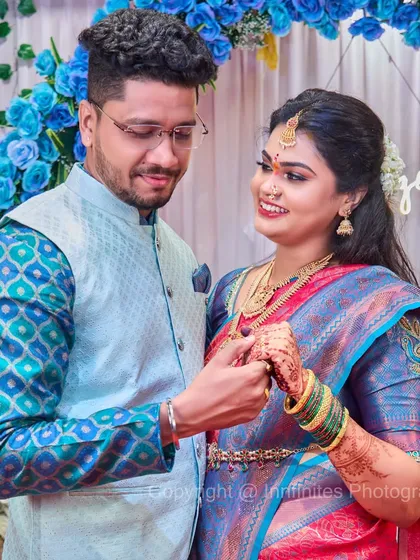 A sweet, candid moment between a couple during their engagement ceremony. The bride's smile as she looks at her partner shows the genuine connection I aim to capture.