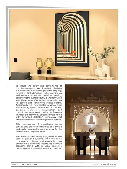 The second page of our feature highlights the security and entertainment aspects of the project. This includes high-definition surveillance, keyless entry with Yale digital locks, and an immersive home theatre experience.
