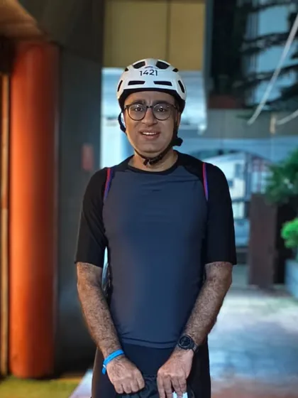 Ready for the bike leg. An athlete prepares for the Ironman 70.3 Goa, a testament to months of dedicated triathlon training.