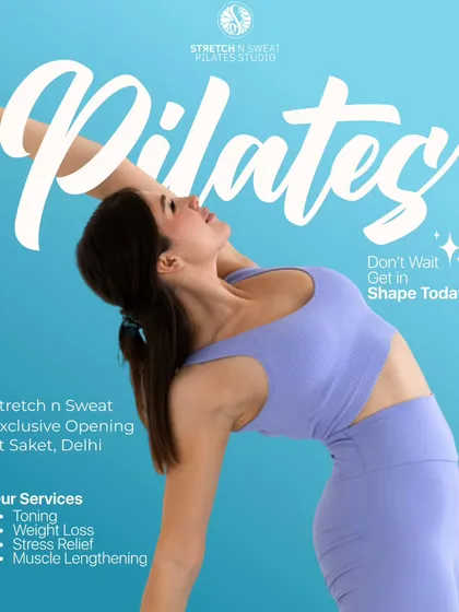This promotional graphic lists our key services: Toning, Weight Loss, Stress Relief, and Muscle Lengthening, giving potential clients clear outcomes.