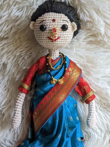 A full view of my intricate Maharashtrian doll, a piece I am very proud of.