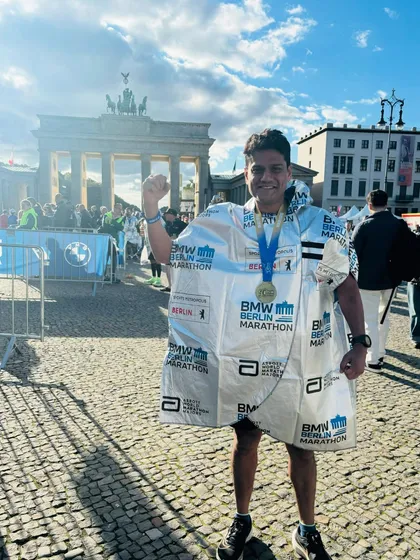 Pure joy and accomplishment after finishing the Berlin Marathon. This is what all the early morning training sessions are for.