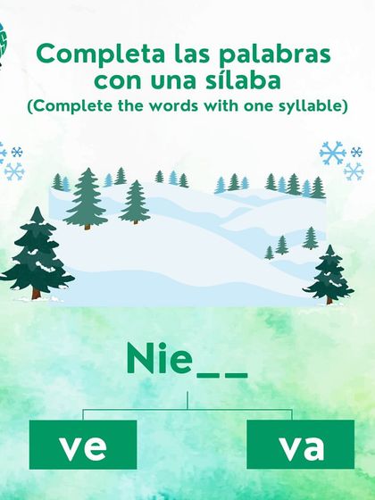 Complete the Spanish word for snow. Is it 'Nieve' or 'Nieva'? This quiz helps you practice weather vocabulary.
