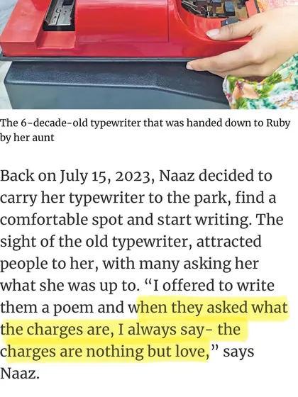 A snippet from The New Indian Express article highlighting my philosophy. When people ask what I charge for a poem, my answer is always the same: "The charges are nothing but love."