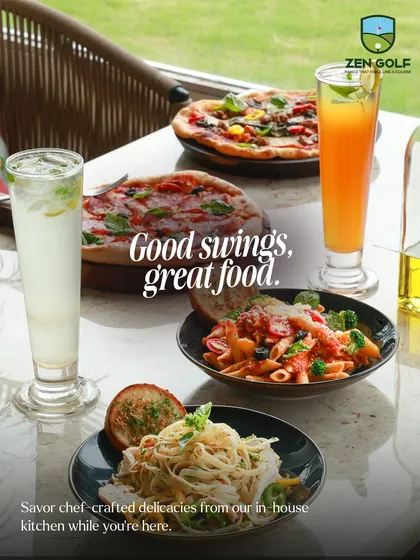 Good swings and great food go hand in hand. After a session on the range, you and your guests can refuel with delicious chef-crafted pizzas, pastas, and refreshing drinks from our in-house kitchen.