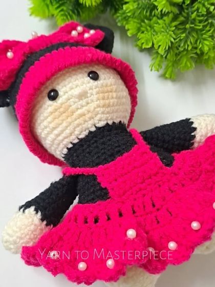 My take on the classic Minnie Mouse character. This doll features her signature bow with pearl details, a pink dress, and a sweet expression.