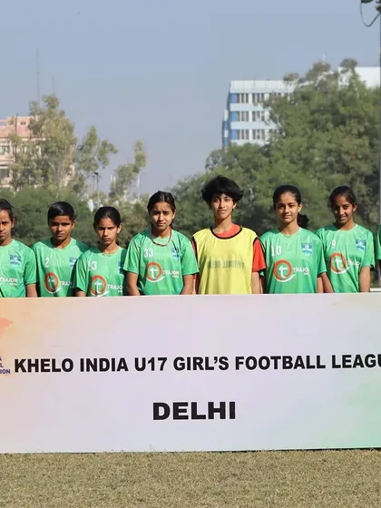 The Juba Sangha team line-up for the Khelo India U17 Girl's Football League, featuring our player Tanya.