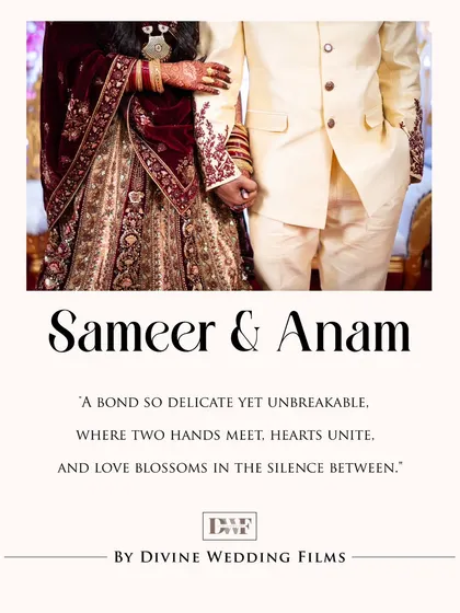 "A bond so delicate yet unbreakable." A branded image focusing on the couple holding hands, symbolizing their unity.