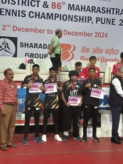 Our U-19 boys team receiving their Bronze medals at the State Championship. This picture shows the depth of talent we have in our junior boys' squads.