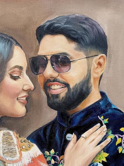 Detail shot of the groom's embroidered jacket. I love the challenge of painting intricate patterns and textures.