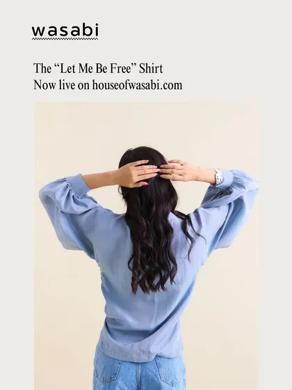 Let your wardrobe breathe with the "Let Me Be Free" Shirt. This shot from the back shows the beautiful, flowing Habutai silk and elegant balloon sleeves. It’s all in the details.