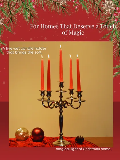 This five-set candle holder, or candelabra, brings a magical light to your Christmas home. It's a classic piece that adds height and drama to your dining table or mantelpiece.