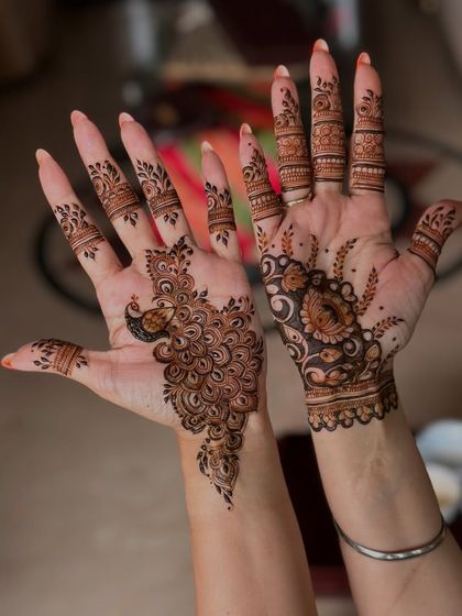 The full view of the peacock and floral design, showing how the two different styles complement each other.