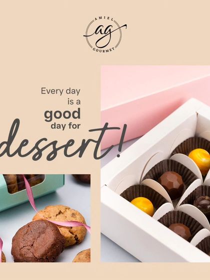 Every day is a good day for dessert. This image showcases my assorted cookies and a box of my handcrafted chocolate bonbons, ready to be enjoyed.