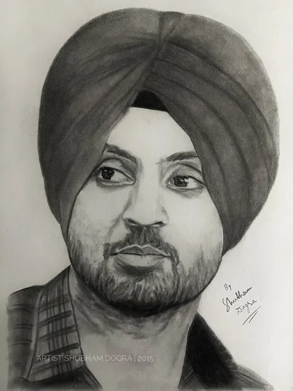 A pencil portrait of the multi-talented Diljit Dosanjh. This sketch captures his thoughtful expression and signature turban.
