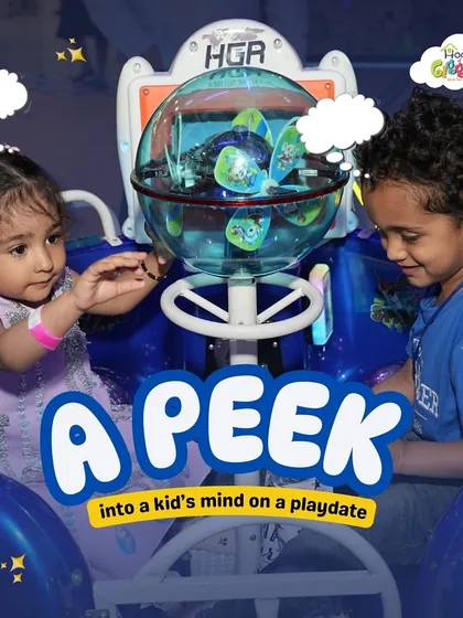 A peek into a kid's mind on a playdate! These two friends are sharing a ride on one of our interactive arcade machines, exploring new worlds and having a blast together.