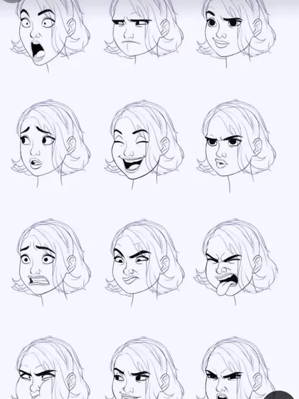 Mastering expressions is fundamental to caricature art. I provide helpful reference sheets like this one, breaking down a wide range of emotions so you can practice and bring your characters to life.