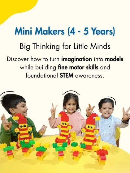 Big thinking for little minds. Our Mini Makers program for ages 4-5 introduces foundational STEM concepts and develops fine motor skills through imaginative, hands-on building.