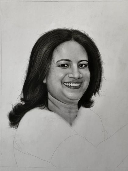 The portrait with the face and hair completed.