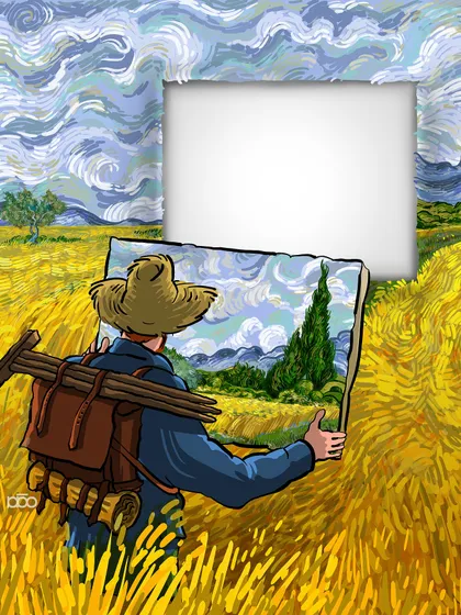 I explore the idea of art capturing the soul of its subject. Vincent holds up his canvas, and the landscape he has just painted is now a blank space in the real world, its essence transferred to the eternal life of the artwork.
