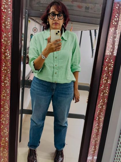 The full outfit. A light green linen shirt, blue jeans, and brogues is a go-to combination for me.