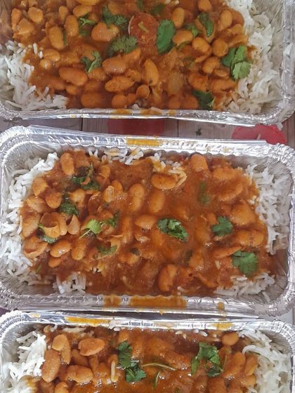 A large order of Rajma and Rice combos ready to be dispatched. This is one of my most popular and frequently ordered dishes.