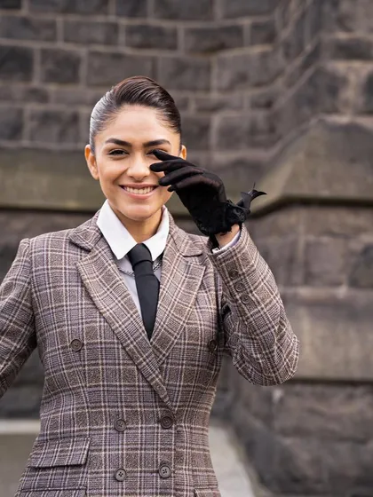 A smiling, confident shot in the plaid Label Manikananda suit. It’s a perfect example of gender-fluid styling.