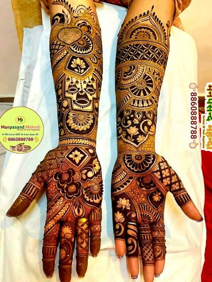 A stunning Karwa Chauth design featuring a goddess figure and lotus motifs. The intricate details and bold shading make this a true work of art.