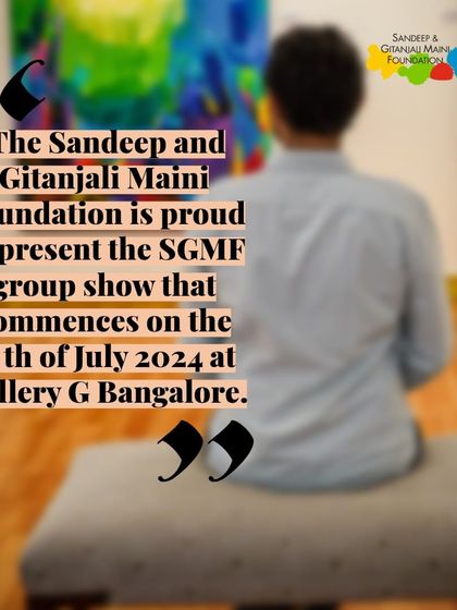 An announcement for the SGMF group show, featuring works by eight talented artists, commencing on July 15th at Gallery G.