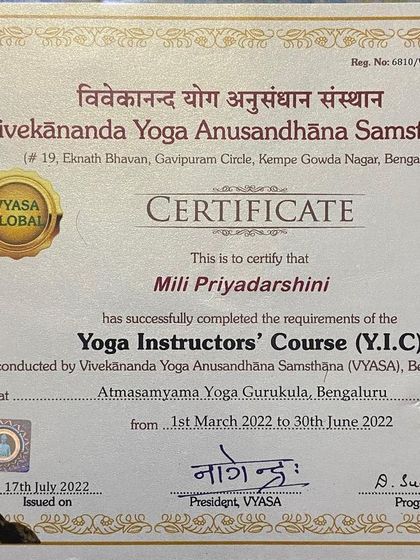 A duplicate of my 300-hour certification. This course deepened my understanding of yogic values and principles.