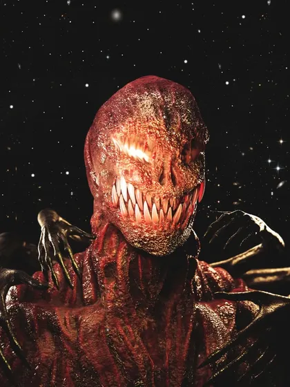 A collaboration inspired by the symbiote character Venom, this creature design focuses on pure predatory horror. I modeled the sharp, glowing teeth and textured the skin to look raw and aggressive. Set against a cosmic backdrop, it shows my ability to create space-horror monsters.