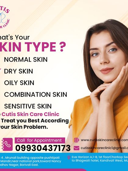 This graphic helps clients understand the importance of identifying their skin type. We emphasize that our clinic provides treatments customized for normal, dry, oily, combination, or sensitive skin.