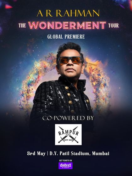 Co-powered by Rampur Distillery. Each sponsor poster maintains the core event branding while giving the partner a prominent position.