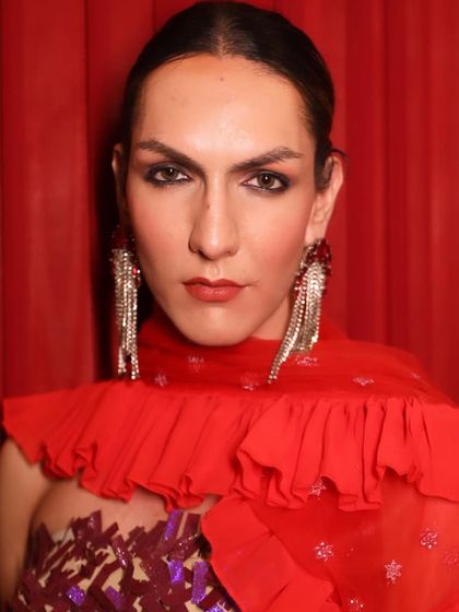 Our students are trained to work with models of all identities. This powerful look was created for a gender-fluid model at a fashion show.