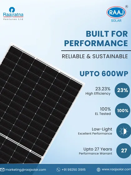 Our solar panels are built for performance, delivering up to 600Wp output with over 23% efficiency. We ensure every panel is 100% EL tested and backed by an industry-leading 27-year performance warranty for your peace of mind. ⚡