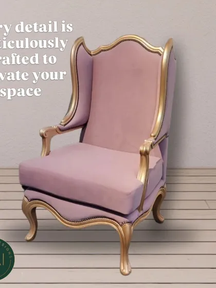 A classic Louis XV-style Bergère chair, given a modern twist with soft pink upholstery and a gilded frame. This piece is meticulously crafted to elevate any space with its rococo elegance and luxurious comfort.