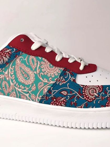 Another design for Liberty Shoes, this one inspired by the classic paisley motifs found in Indian textiles. The rich blues and reds create a timeless and elegant look.