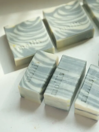 A collection of 'Minty Breeze' soaps, ready to cool and refresh your skin.