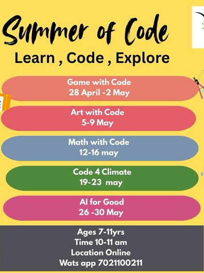 Our "Summer of Code" is a great example of our themed online camps. Each week focuses on a different application, like coding games, creating art, or using AI for good, making learning diverse and exciting.