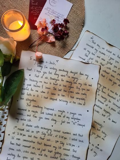 A close-up of a handwritten letter on my signature burnt-edge paper. Every word is carefully penned to create a keepsake that will be treasured for years.