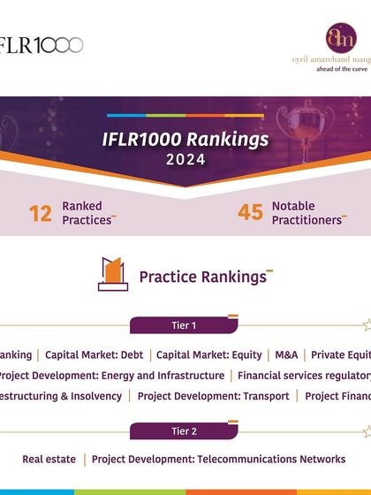 An overview of our IFLR1000 2024 rankings, where we achieved 'Tier 1' status in Banking, Capital Markets (Debt & Equity), Project Finance, and Restructuring & Insolvency.