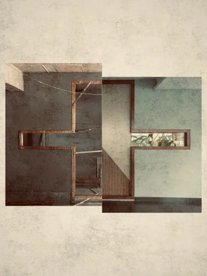 A creative juxtaposition showing the transition from a raw construction site to a finished, refined space. This highlights the craftsmanship and vision required to bring an architectural concept to life.