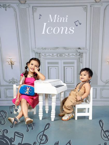 Mini Icons making the biggest statements. A fun sibling portrait where big sister and little brother team up for a musical session.