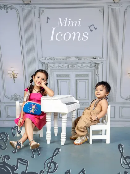 Mini Icons making the biggest statements. A fun sibling portrait where big sister and little brother team up for a musical session.