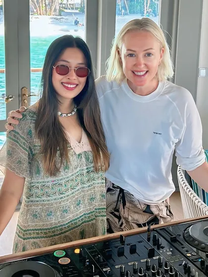 Sharing a moment with a guest at a poolside gig in the Maldives. Building connections and creating a friendly, welcoming atmosphere is a key part of my service.